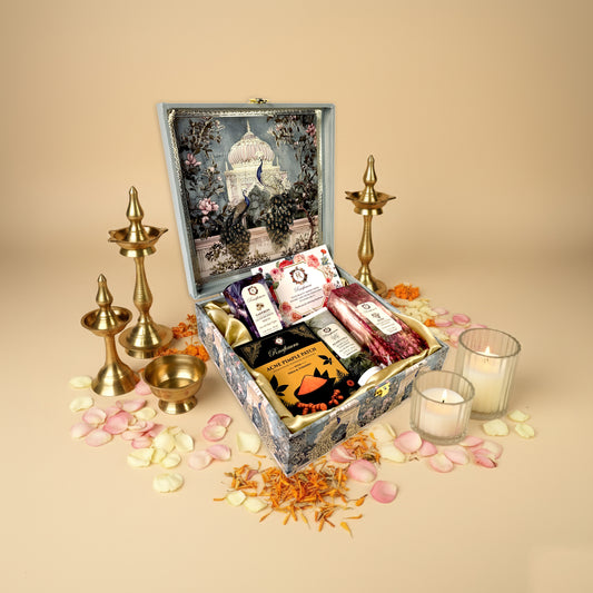 Raafiaura Gifting-Eternal Grace luxury gift box with assorted gourmet snacks and elegant packaging