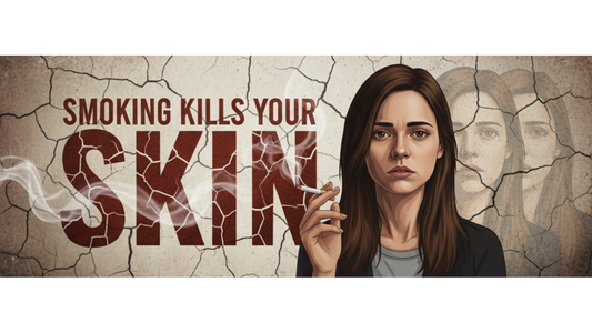 Illustration showing the effects of smoking on your skin with a woman holding a cigarette