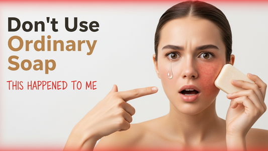 Woman with red irritated skin showing harmful effects of ordinary soap on your skin