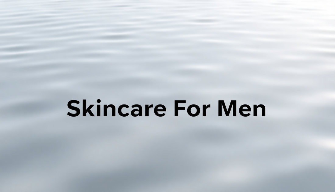Calm water surface background with bold text reading Skincare For Men