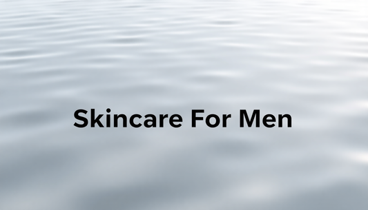 Calm water surface background with bold text reading Skincare For Men