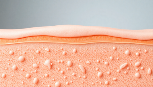 Close-up illustration of the skin barrier showing the outer layer and moisture droplets on the surface| Raafiaura