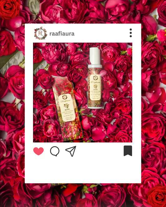 Rose Moisturizer and packaging placed on vibrant  red rose petals background