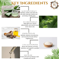 Aloe vera face cleanser featuring key ingredients like tea tree extract, aloe vera and collagen powder