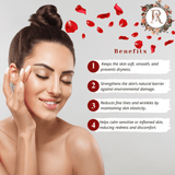 Raafiaura Skin Soothing Rose Moisturiser benefits including hydration, elasticity, and calming sensitive skin