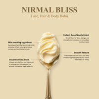Nirmal Bliss Face, Body and Hair Balm on a spoon highlighting smooth texture and nourishing ingredients