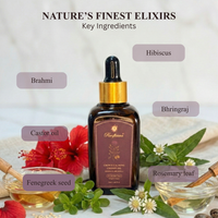 Raafiaura Crown Calming Champi Oil with key ingredients like Hibiscus and Brahmi for hair care