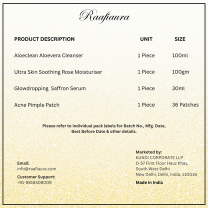 Raafiaura Gifting Box Divine Blossom featuring skin care products including cleanser, moisturizer, serum, and acne patches