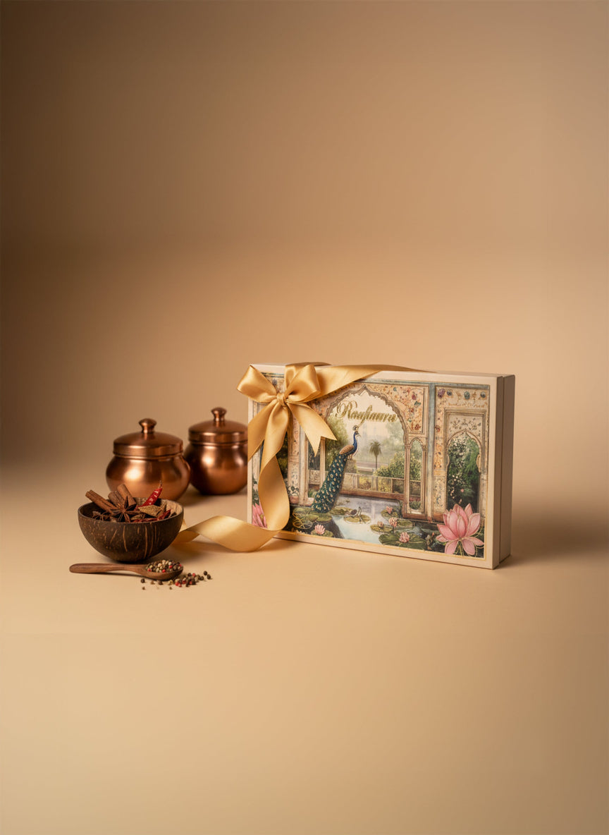 Raafiaura Gifting Box Mystique Elegance with Decorative Bow and Ingredients for a Unique Gift Experience