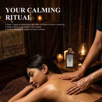 Raafiaura Radiant Bliss Body Oil used in a calming ritual for skin moisturization and relaxation