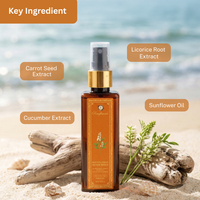 Raafiaura Rayveda Spray Sunscreen with natural extracts like carrot seed and cucumber for sun protection